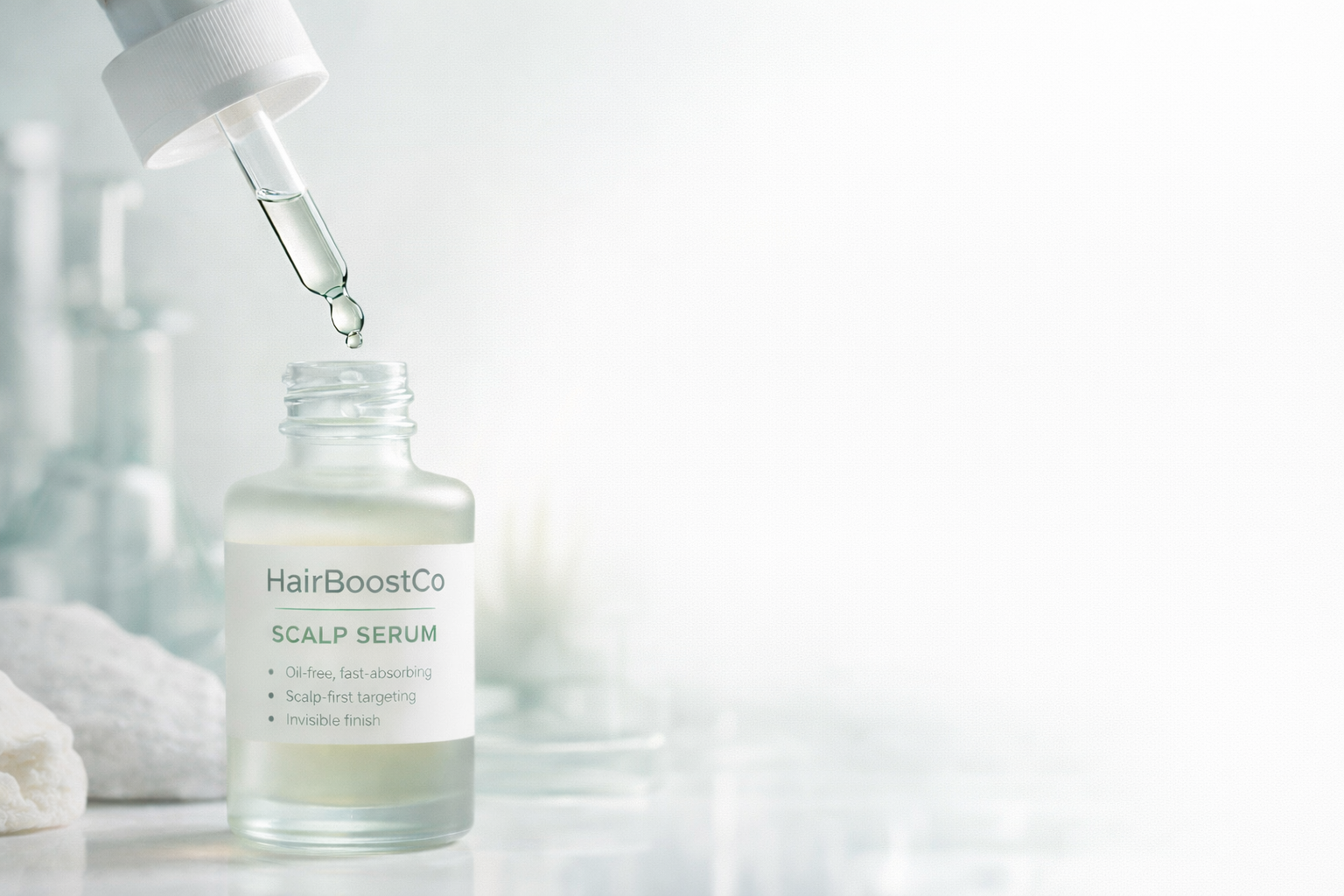 HairBoostCo Scalp Serum bottle with dropper